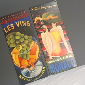 Cafe Flaubert Les Vins and Visitez Aujourd'hui! Brasserie Monaco Tin/Metal Signs